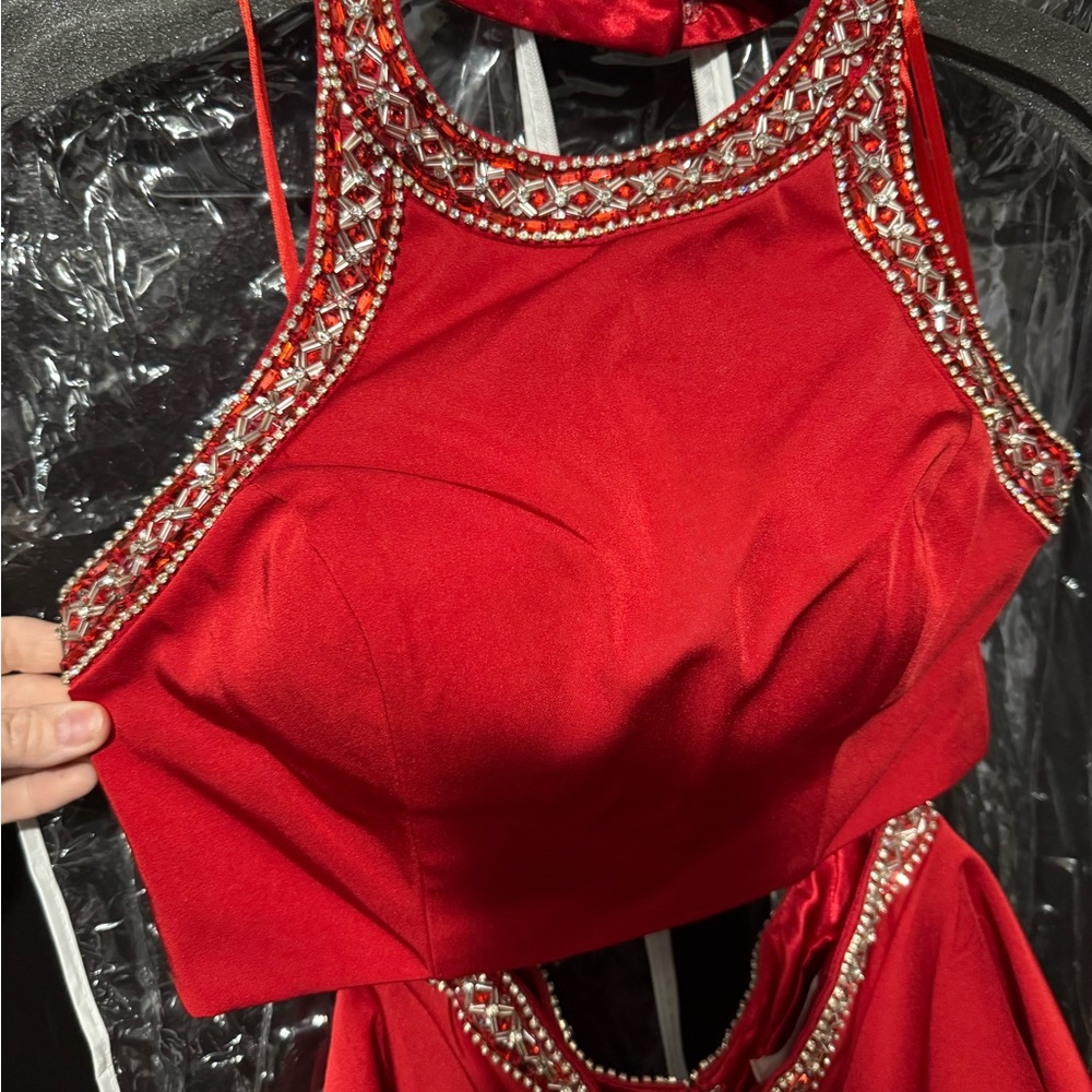 Red Beaded Halter Top Dress 2 piece size 4 by Morilee